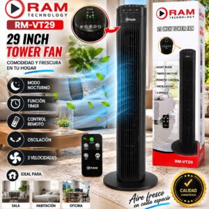 🌬️🔥VENTILADOR DE TORRE RAM RM-VT29 – 29🏠